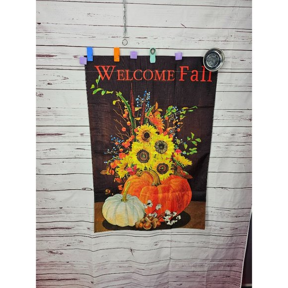 Welcome Fall Sunflowers & Pumpkins House Flag Cloth 40x27" - Picture 4 of 8